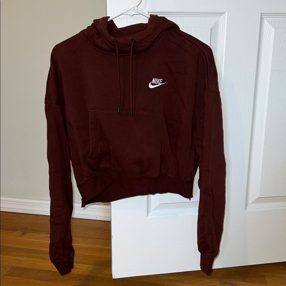 Nike Brown Cropped Mockneck Hoodie